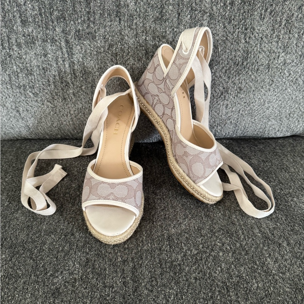 Coach Light Beige Espadrille Wedges